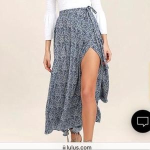 Lulus Beautiful Tempest Navy Wrap Maxi Skirt